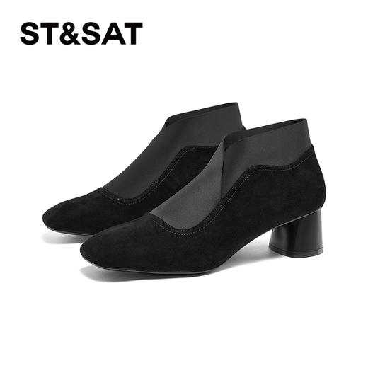 星期六简约素面弹力中粗跟踝靴SSC4116223 商品图5
