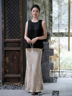 盛唐牡丹 |繁花纹丝麻松紧腰半裙