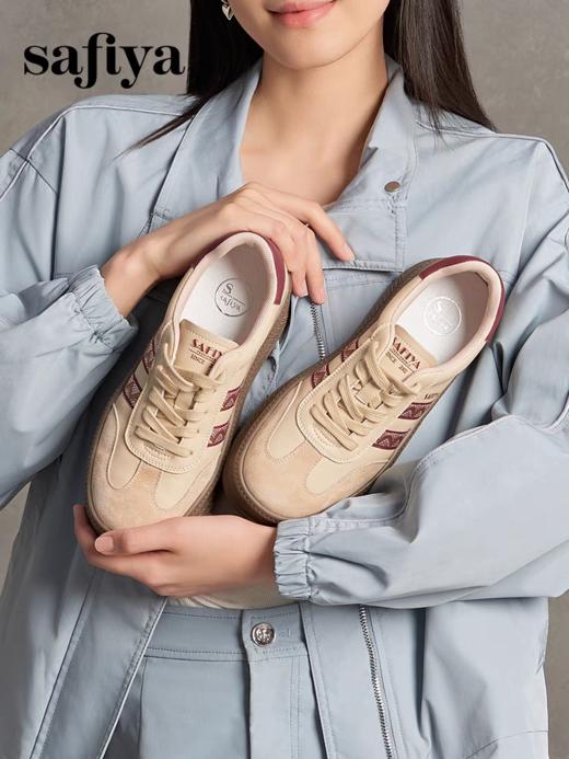 索菲娅2024年蕾丝边芭蕾风拼色复古百搭厚底德训女鞋 商品图0