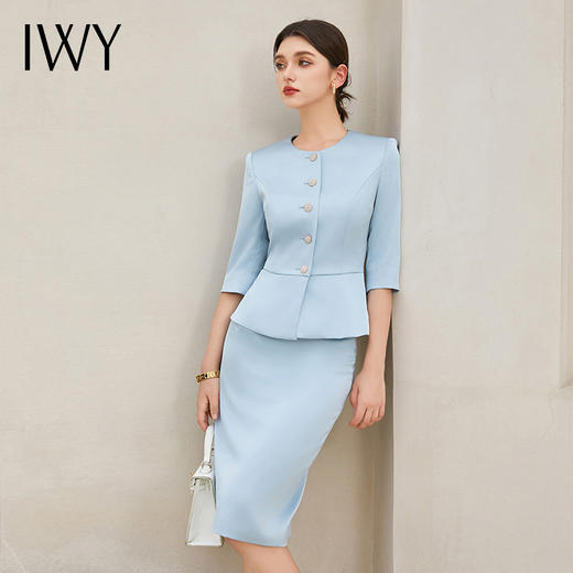 IWY/新款蓝色七分袖职业装气质女神范西装套装时尚高端两件套CS2028 商品图1