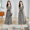 雀说 V领条纹背心连衣裙女夏新款系带收腰洋气长裙4ZF-5280 商品缩略图5