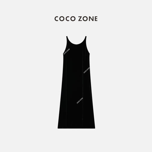 COCO ZONE100%桑蚕丝气质连衣裙丝绒吊带无袖长裙23C29500 商品图1