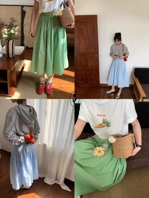 shyshystill/shy202303012/纸感全棉轻盈松紧压线百褶半身裙 商品图4