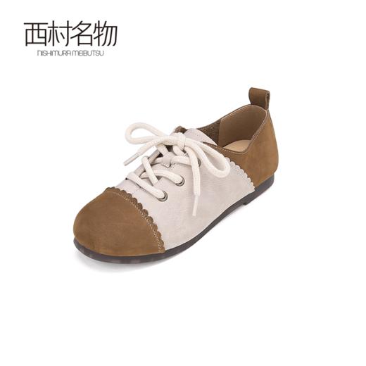 西村名物2024款秋季新款复古拼色真皮舒适柔软软底系带设计女鞋X24CM38531 商品图4