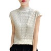 QHJY-JY1188夏季冰丝无袖针织背心半高领纯色修身显瘦上衣立体压褶短袖体恤女 商品缩略图4