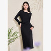 西遇黑色长袖针织连衣裙女2024年秋季新款法式镂空修身高弹长裙D3342229 商品缩略图0