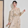 复古温柔圆领光泽感印花长袖连衣裙女早春碎褶收腰连衣裙V3142267 商品缩略图2