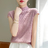 QHJY-JY1188夏季冰丝无袖针织背心半高领纯色修身显瘦上衣立体压褶短袖体恤女 商品缩略图3