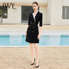 IWY/新款黑色七分袖西装裙高级感双排扣正式场合招待职业连衣裙Q1129 商品缩略图4