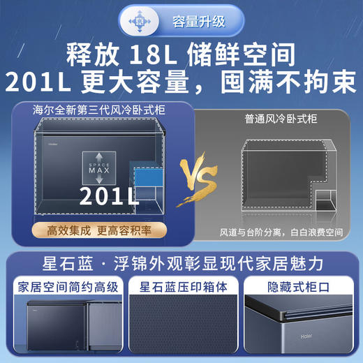海尔（Haier）201升风冷无霜冰柜家用商用一级能效省电保鲜全冷冻卧式冷柜-38°深冷BC/BD-201WGHED 商品图5