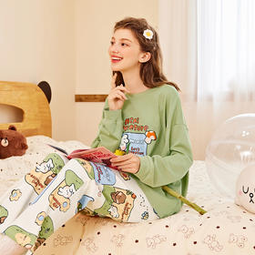 *【芬腾】布朗熊睡衣女春秋季纯棉长袖套装可爱宽松休闲全棉大码家居服