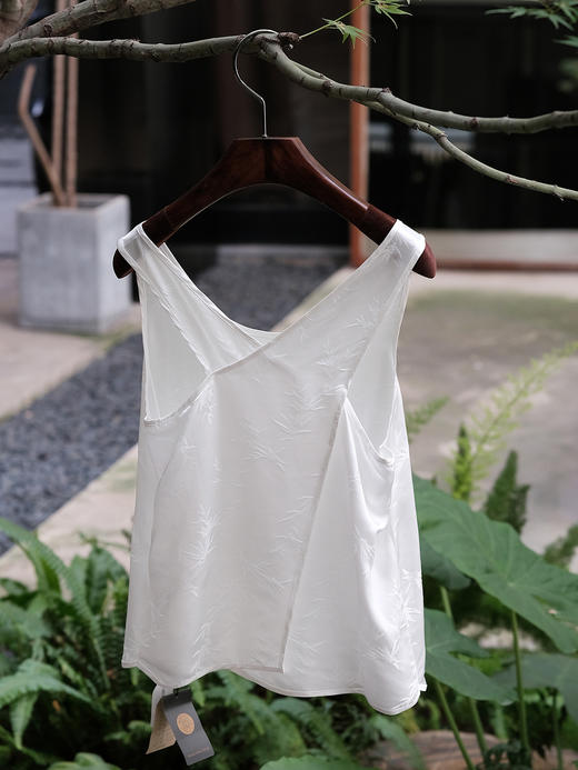 盛唐牡丹 |竹叶纹珍珠白真丝背心 商品图3