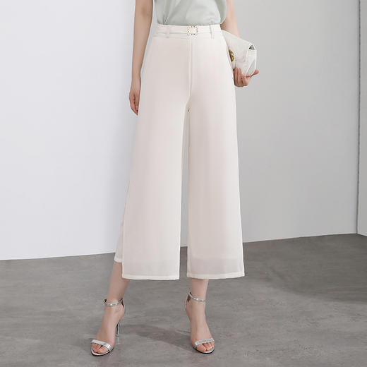 简约休闲雪纺后腰松紧，垂感修身洋气阔腿裤MYX-2155 商品图1
