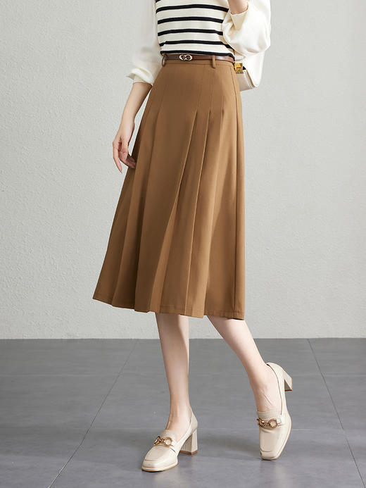 【专属特价】熙世界赫本风职场a字半身裙春秋2025新款百搭简约纯色百褶裙子 商品图7