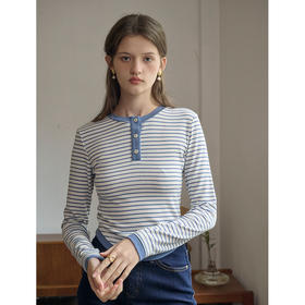 SimpleRetro斐济海风 天丝羊毛撞色条纹上衣女秋季百搭针织衫T恤