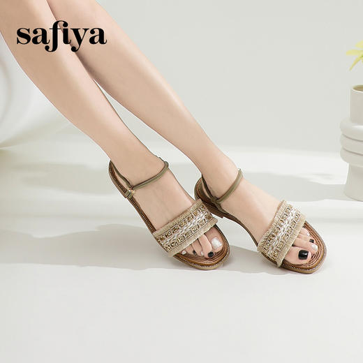 Safiya/索菲娅2024夏波西米亚风复古外穿平底休闲一字带凉鞋 SF42115022 商品图5