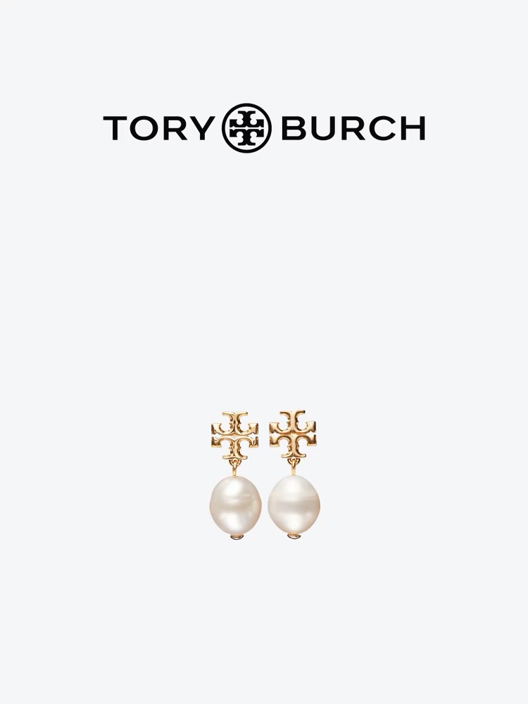 TORY BURCH 汤丽柏琦 KIRA珍珠双T LOGO耳坠 65156