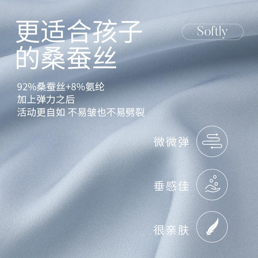 【熊猫滚滚】金三塔桑蚕丝儿童男童真丝睡衣套装舒适可爱丝绸家居服  BBY027 商品图4