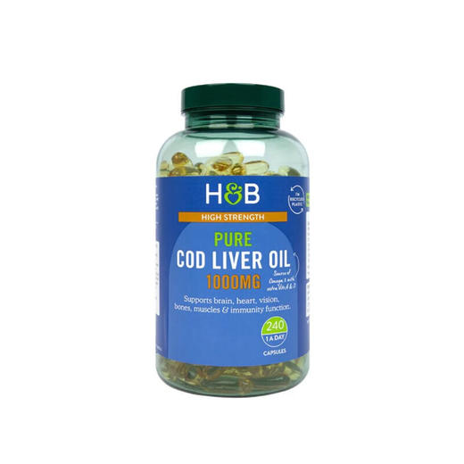 【保税仓】HollandBarrett荷柏瑞鳕鱼肝油软胶囊 omega3 DHA维A维D 1000mg240粒（效期26.8月） 商品图0