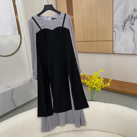 8/1奢姿大码女装2024秋季减龄开叉裙子胖妹妹拼接假两件时尚连衣裙9943826665