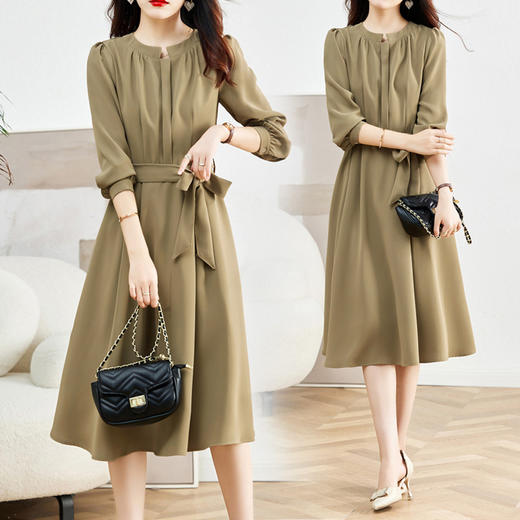 纯色圆领泡泡袖，显瘦气质大摆裙连衣裙HR-QIXFS24019 商品图2