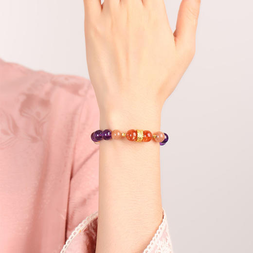 九紫离火多宝水晶手链 红兔毛金太阳紫水晶手串 商品图2