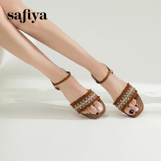Safiya/索菲娅2024夏波西米亚风复古外穿平底休闲一字带凉鞋 SF42115022 商品图8