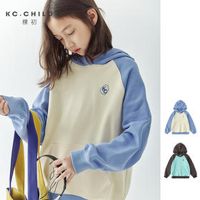 棵初新品秋季童装插肩拼色连帽卫衣亲子款全棉休闲套头上衣