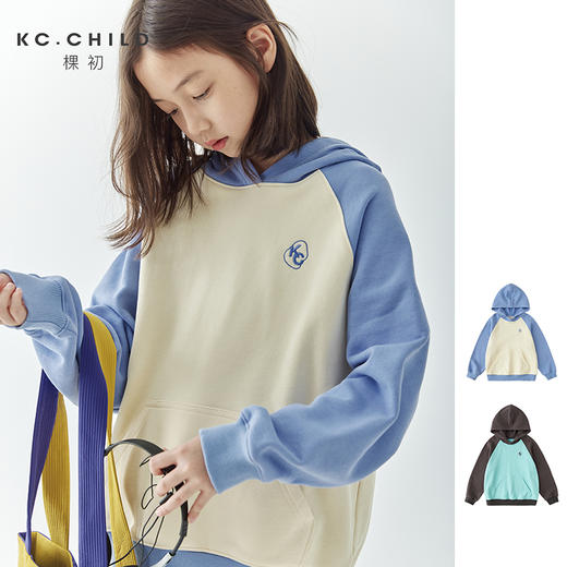 棵初新品秋季童装插肩拼色连帽卫衣亲子款全棉休闲套头上衣 商品图0