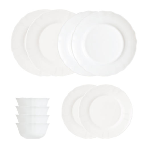 乐美雅（Luminarc）露特莎餐具盘碗碟套装无铅白玉玻璃耐高温饭碗面碗微波炉适用路易十五餐具 10件套 商品图1