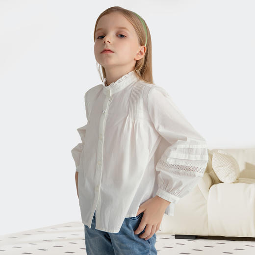 【法式浪漫风】女童立领长袖衬衣秋季新款安奈儿童装EG431575 商品图2