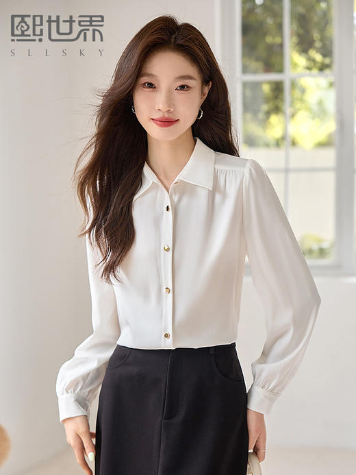 【专属特价】熙世界丝滑垂感缎面衬衫长袖2025秋季新款通勤百搭洋气粉色衬衣 商品图0