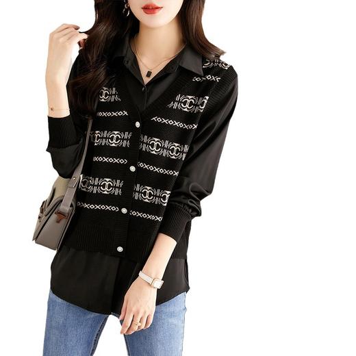 SMZ19367秋装针织假两件上衣女装2024年新款别致洋气长袖时尚Polo领小衫潮 商品图4