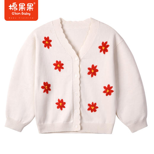 棉果果商场同款冬季女童提花V领棉线针织衫毛衣M422161522639 商品图0