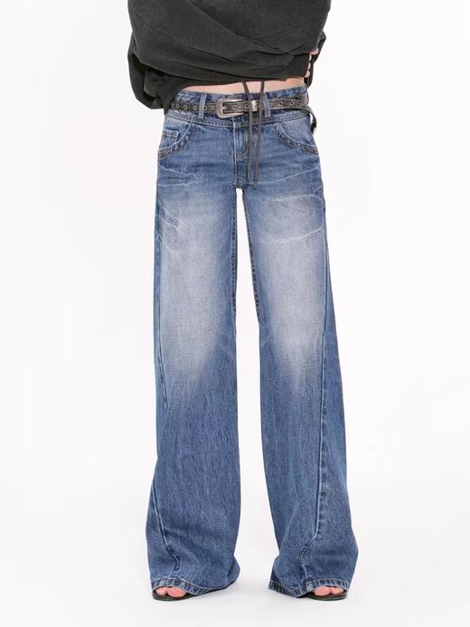 出逃赤岗西/24AWN61/复古水洗蓝美式高街低腰宽松直筒牛仔裤 商品图1