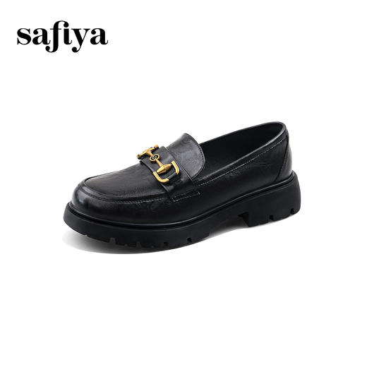 Safiya/索菲娅学院风深口粗跟金属扣百搭英伦厚底乐福鞋 SF43112063/SFD1112063 商品图4