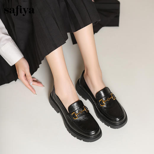 Safiya/索菲娅学院风深口粗跟金属扣百搭英伦厚底乐福鞋 SF43112063/SFD1112063 商品图5