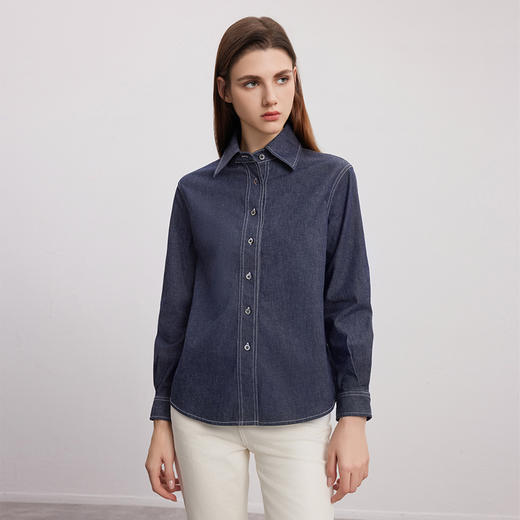 【棉质牛仔衬衫】24年秋季新款女士时尚牛仔蓝衬衫时尚小外套 商品图2