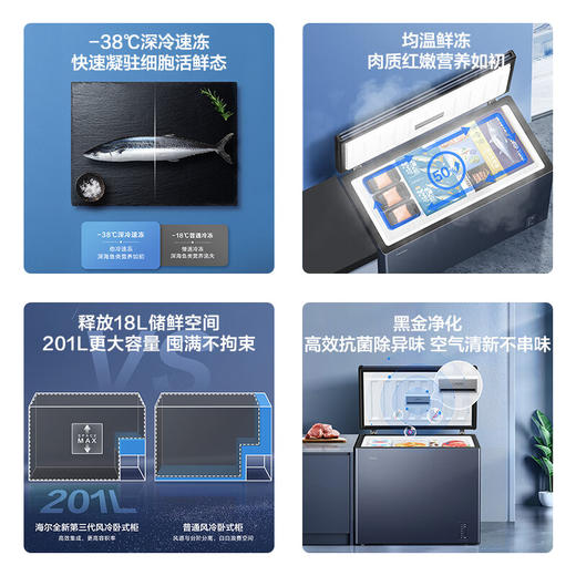 海尔（Haier）201升风冷无霜冰柜家用商用一级能效省电保鲜全冷冻卧式冷柜-38°深冷BC/BD-201WGHED 商品图4