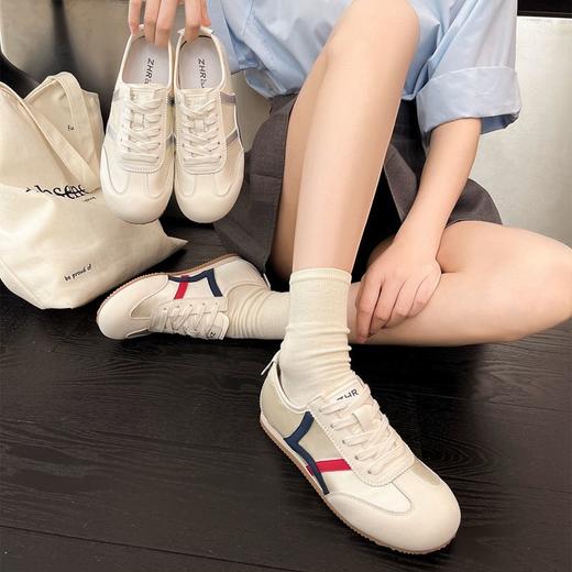 ZHR则则真皮德训鞋女复古平底阿甘鞋女圆头透气运动休闲小白鞋女 商品图8
