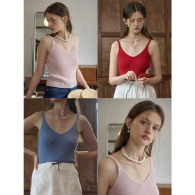 SimpleRetro 软心慕斯 法式v领针织吊带背心女秋短款外穿内搭上衣