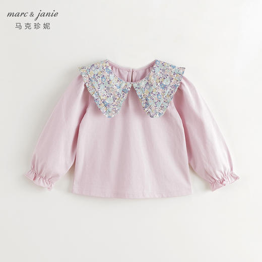 马克珍妮女童碎花翻领全棉长袖打底衫儿童T恤春秋款上衣241521 商品图2
