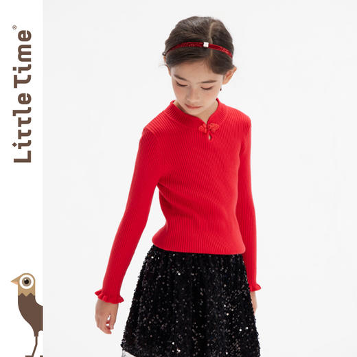 littletime女童打底衫毛衣中国风2024秋冬新款儿童套头长袖针织衫 商品图1