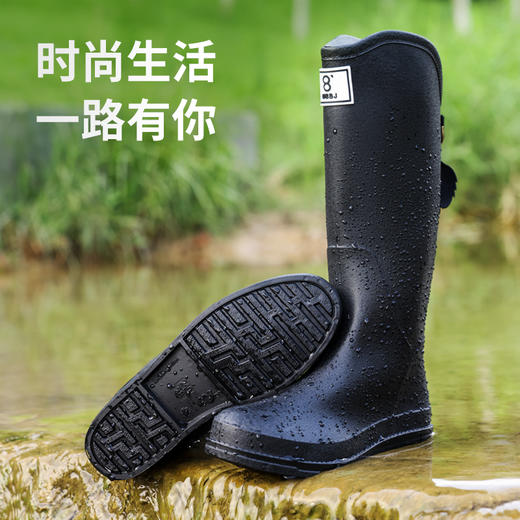 雨靴动态防水靴子PVC材质黑色四季款高帮 商品图3