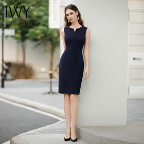 IWY/无袖百搭西装连衣裙女藏青色无袖高级设计感修身搭配西装单穿Q1071