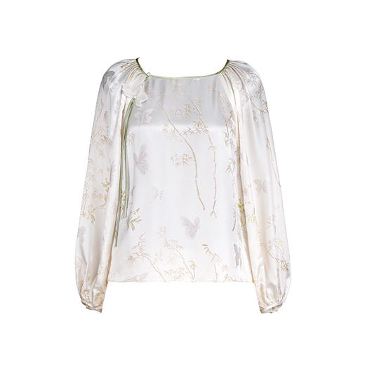 荷言HEYEN 春熹 蝴蝶竹叶提花桑蚕丝人丝面料上衣新中式新品上新 商品图1