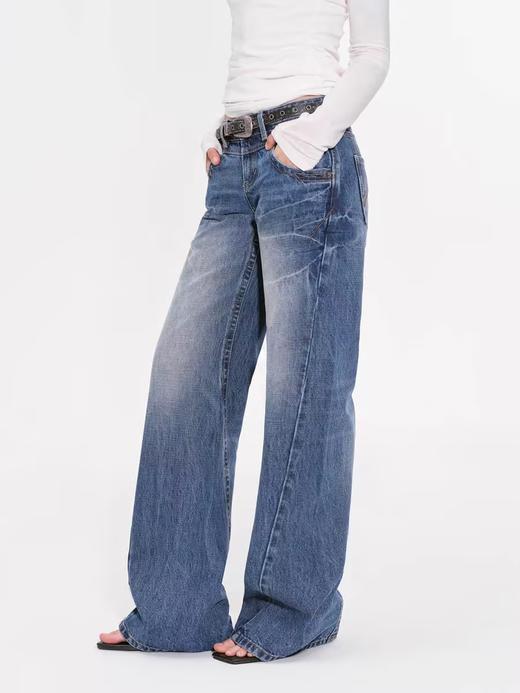 出逃赤岗西/24AWN61/复古水洗蓝美式高街低腰宽松直筒牛仔裤 商品图0