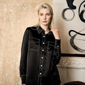 Solo seta22姆米真丝睡衣套装女桑蚕丝纯色工装衬衫长裤2025秋冬