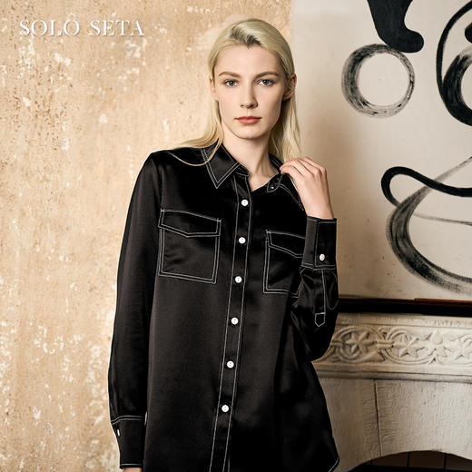 Solo seta22姆米真丝睡衣套装女桑蚕丝纯色工装衬衫长裤2025秋冬 商品图0