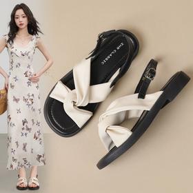 ZHR则则小香风简约时尚平底凉鞋女2024夏季新款百搭轻便韩版女鞋